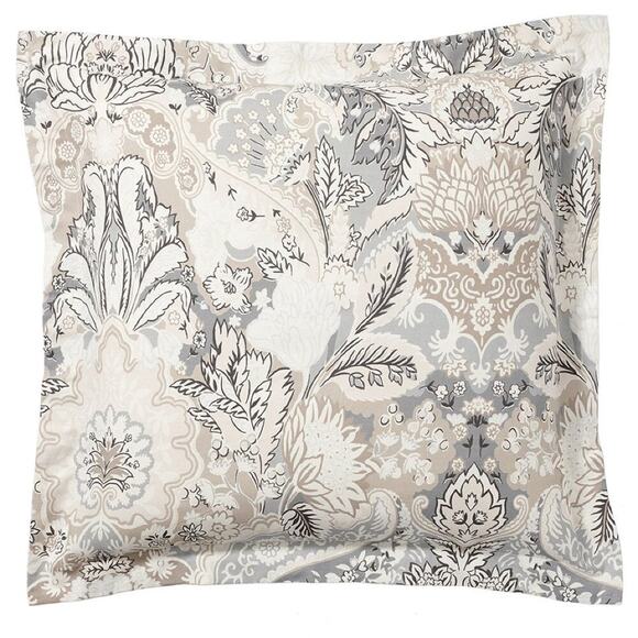 2 Pottery Barn Celeste Percale Euro Square Sham Pillow Cover Gray Cream Tan NWT - Picture 1 of 4